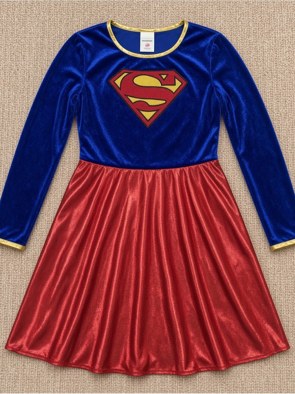 Girls Superman Costume Dress Size Small Blue Red Superhero Halloween